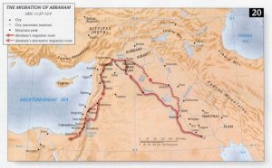 המפה מראה את המסע של אברהם אבינו
